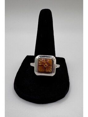 Signed Alan K 925 Millefiori Glass Ring Size 9.5 Sterling Silver Vintage